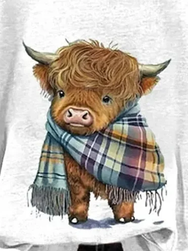 Wearshes Cute Highland Cow Print Casual Sweatshirt Hoodie