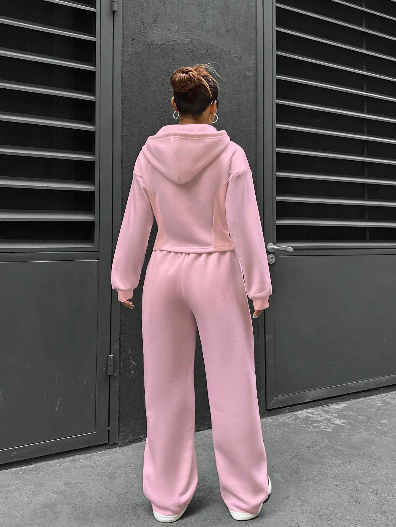 Hoodie Plain Casual Two-Piece Set