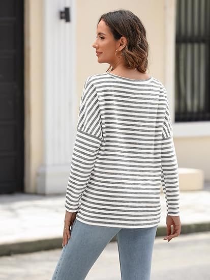 Crew Neck Casual Loose Striped Sweatshirt