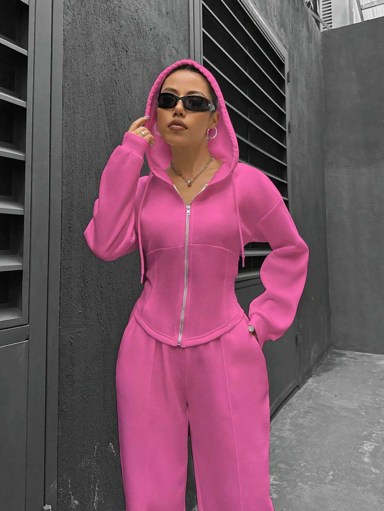 Hoodie Plain Casual Two-Piece Set