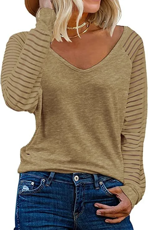 V Neck Plain Casual Loose T-Shirt