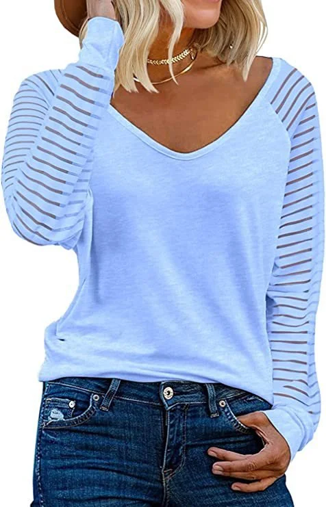 V Neck Plain Casual Loose T-Shirt