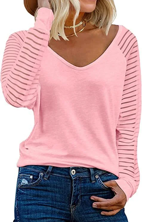 V Neck Plain Casual Loose T-Shirt