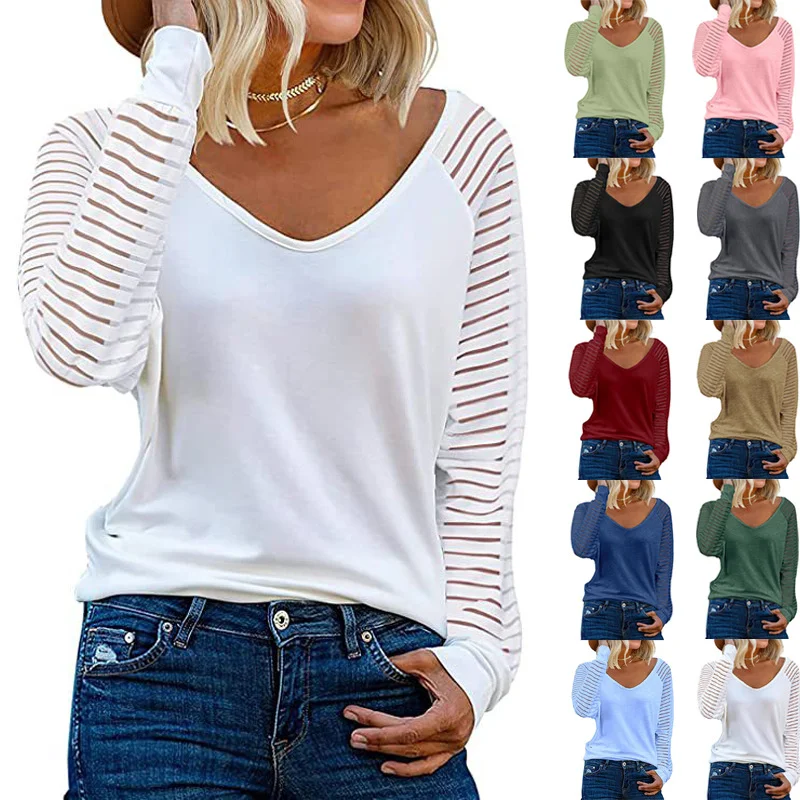 V Neck Plain Casual Loose T-Shirt