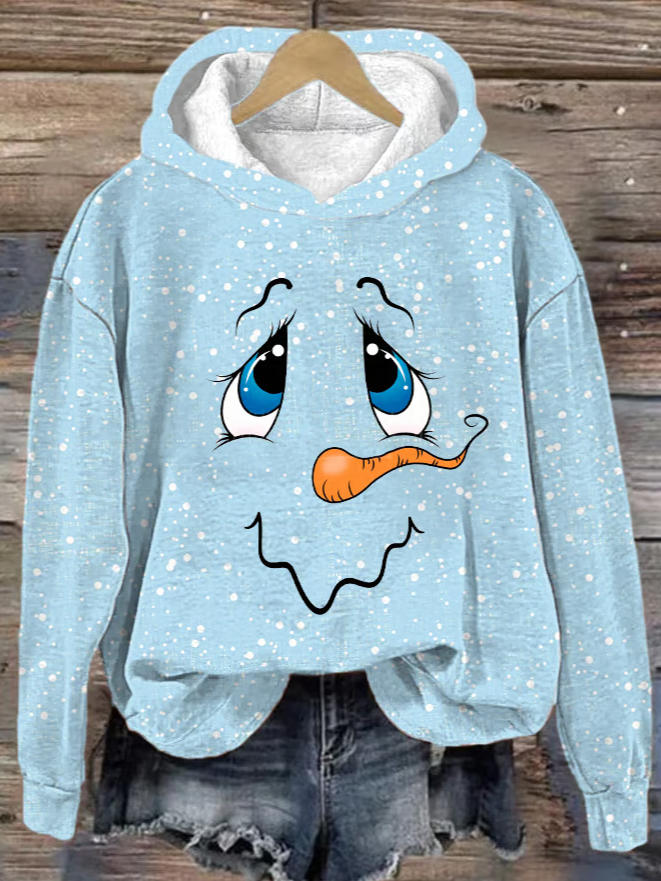 Women's Christmas Snowman Print Hooded Sweatshirt