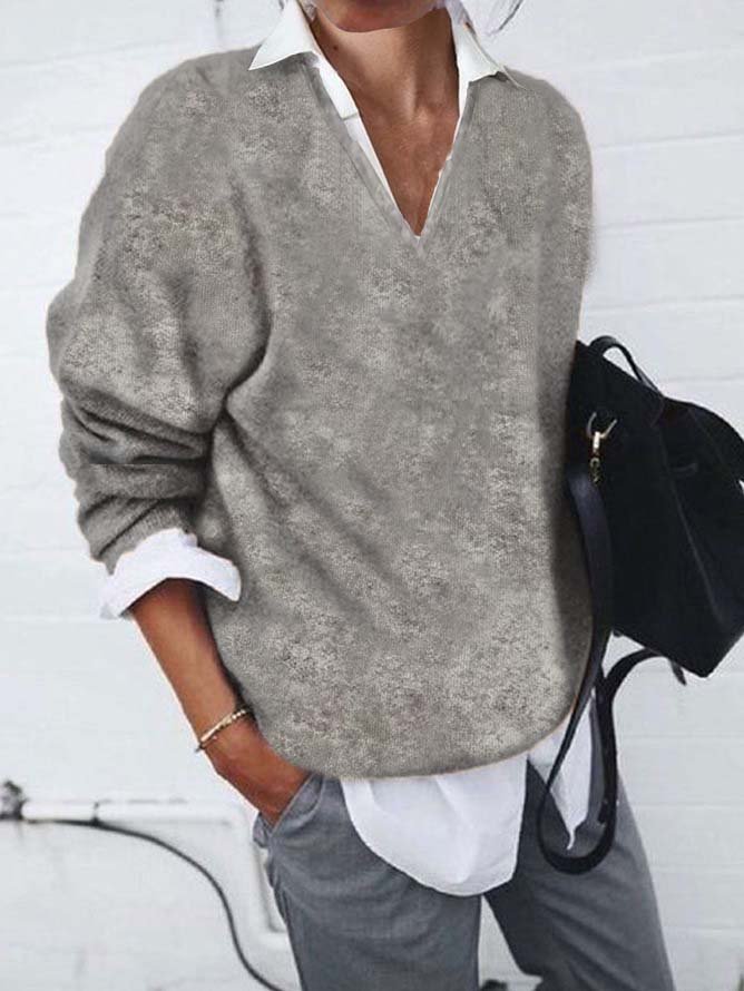 Simple V Neck Knitted Sweater