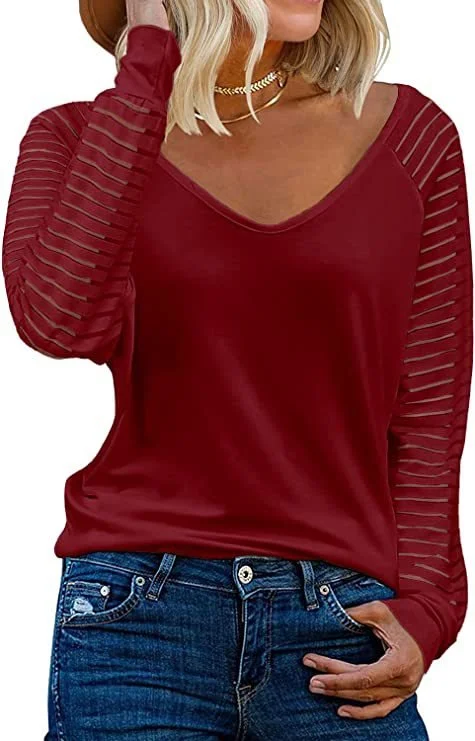 V Neck Plain Casual Loose T-Shirt