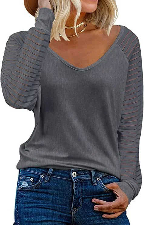 V Neck Plain Casual Loose T-Shirt