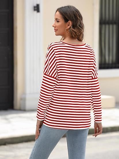 Crew Neck Casual Loose Striped Sweatshirt