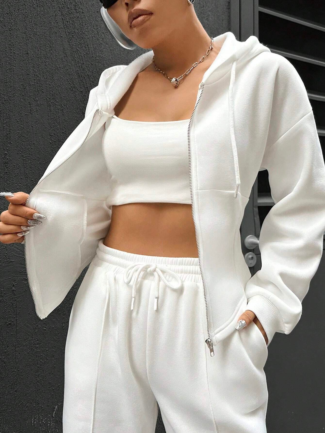 Hoodie Plain Casual Two-Piece Set