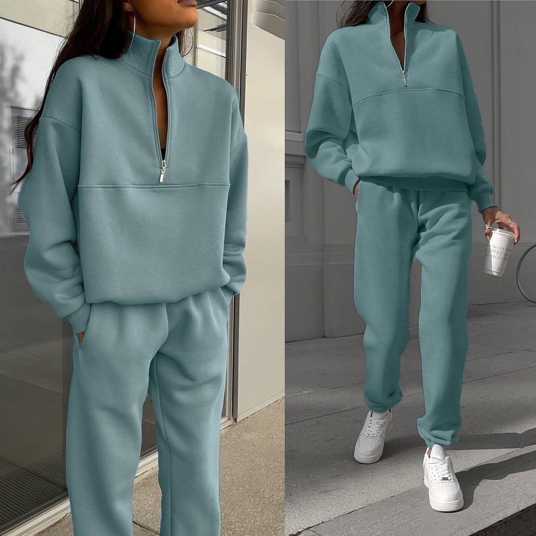 Casual Half Open Collar Two-Piece Set