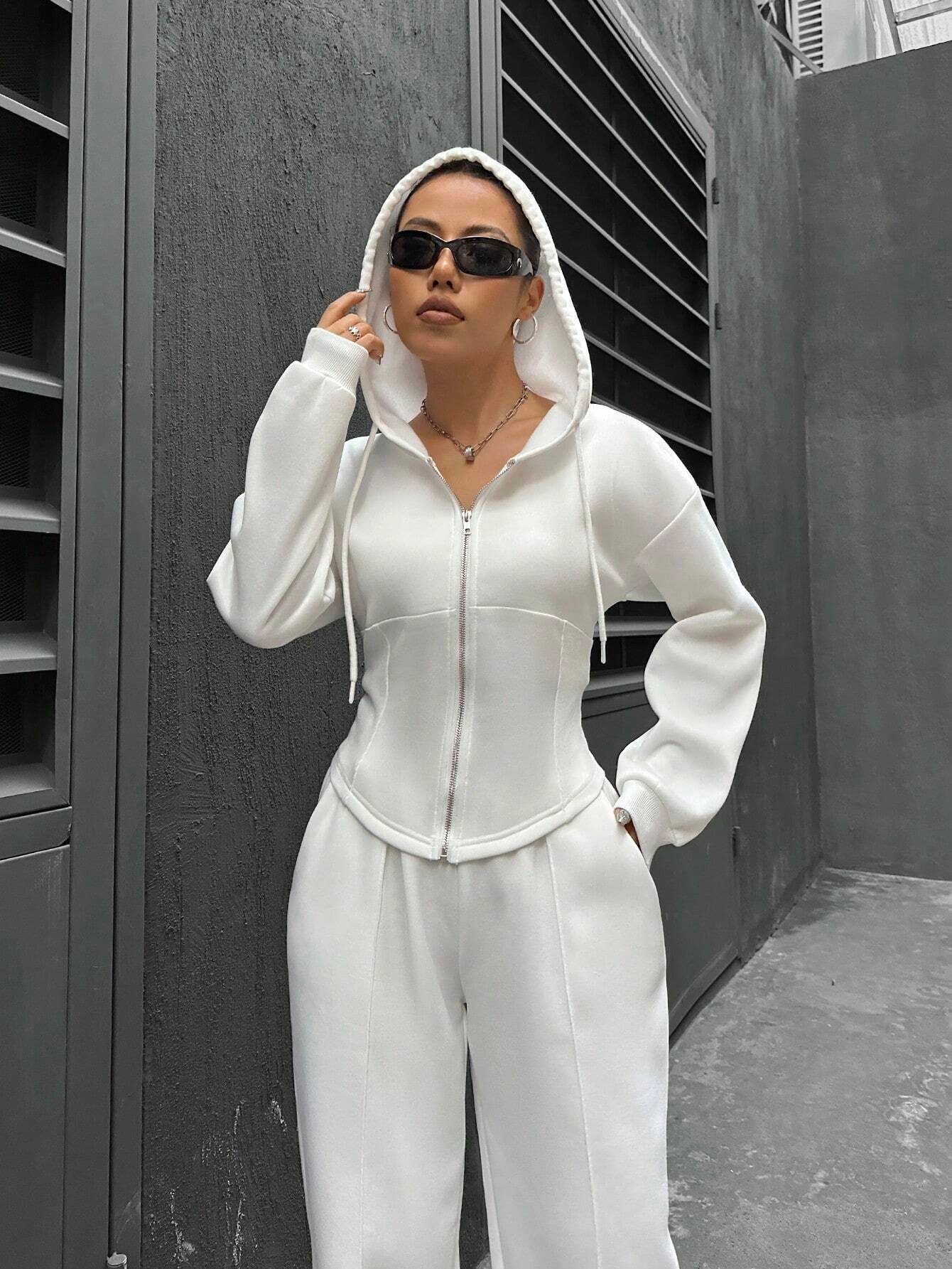 Hoodie Plain Casual Two-Piece Set