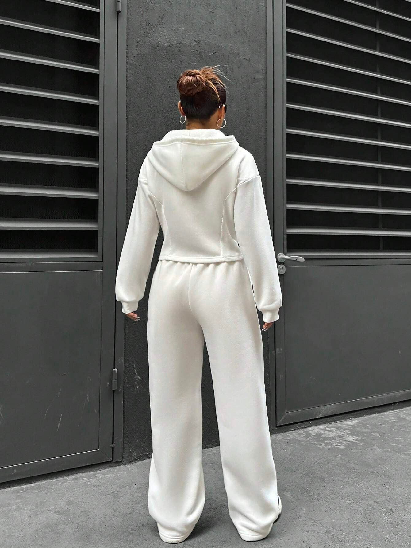 Hoodie Plain Casual Two-Piece Set