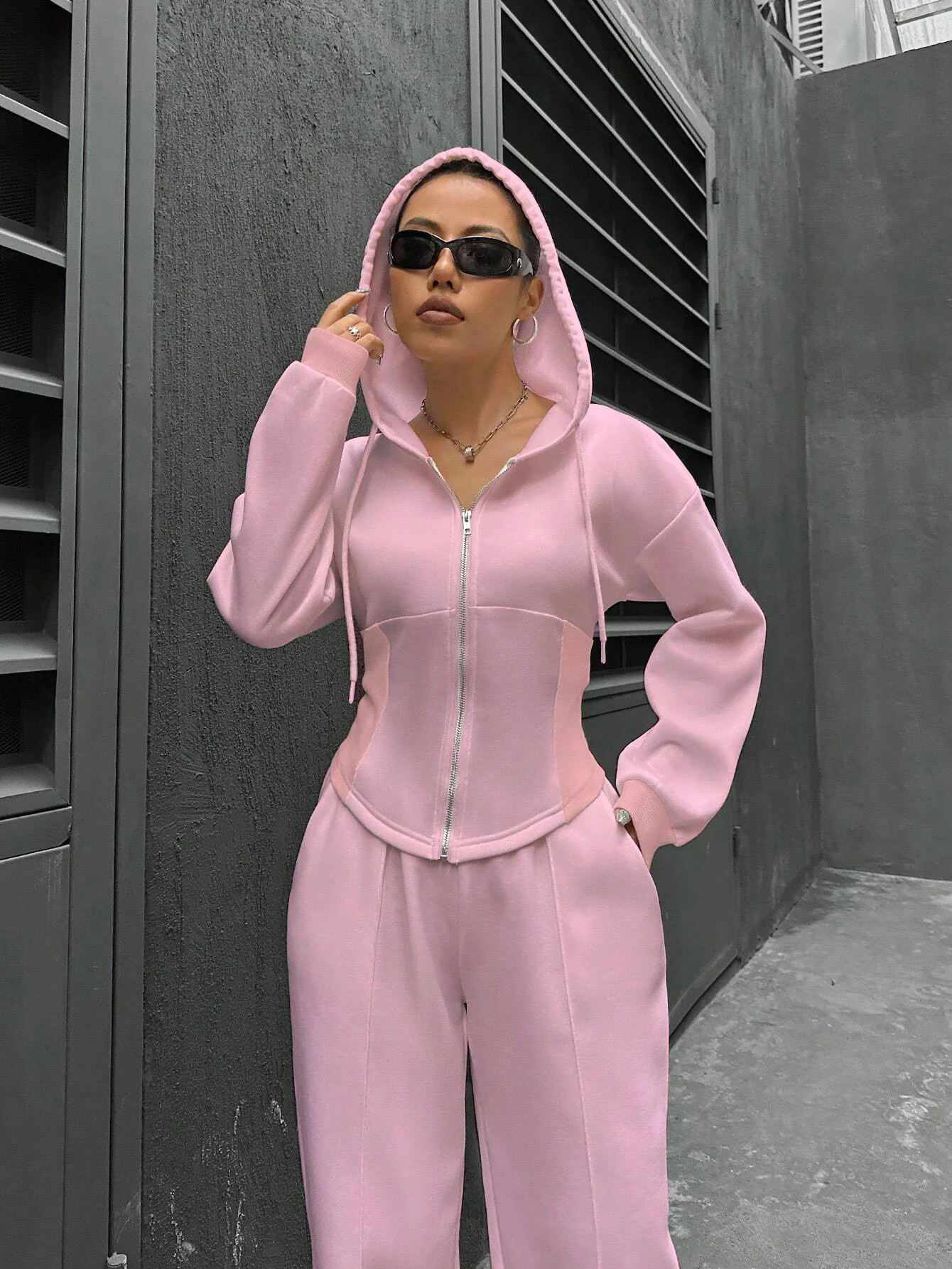 Hoodie Plain Casual Two-Piece Set