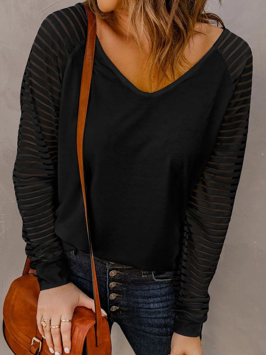 V Neck Plain Casual Loose T-Shirt