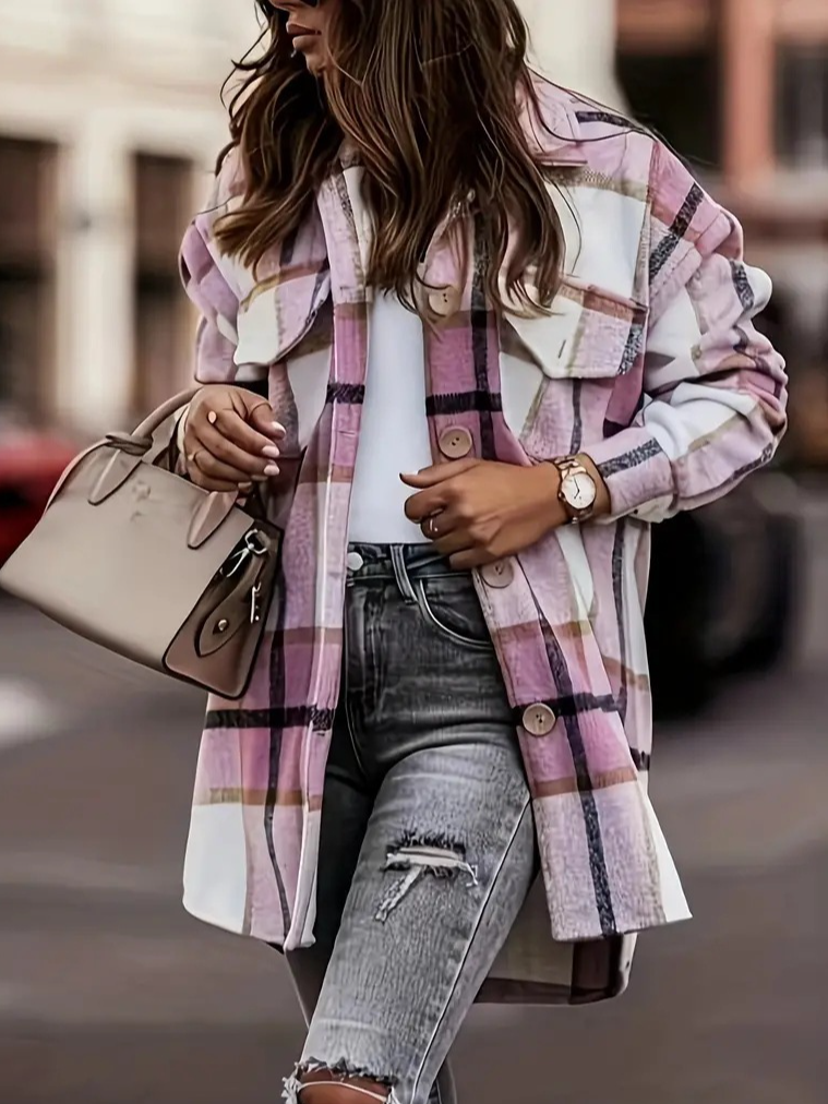 Shirt Collar Loose Plaid Casual Jacket