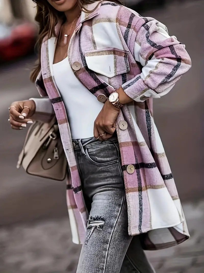 Shirt Collar Loose Plaid Casual Jacket