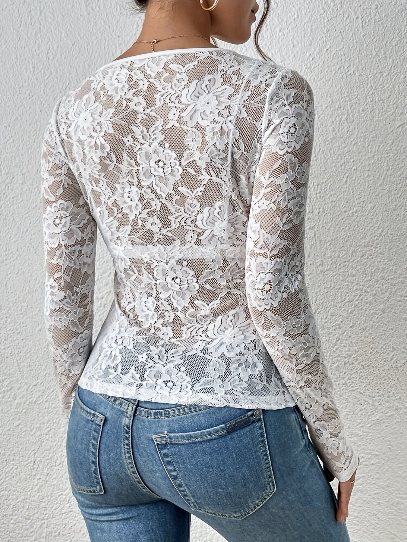 V Neck Tight Sexy Lace T-Shirt