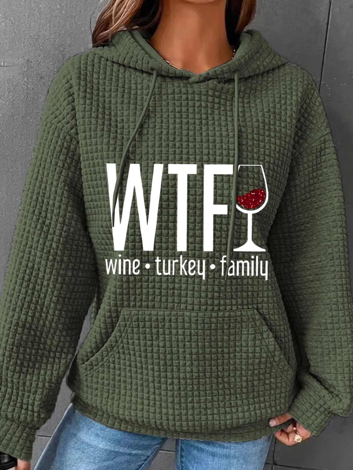 Womens WTF Vintage Turkey Family Print Casual Hoodie