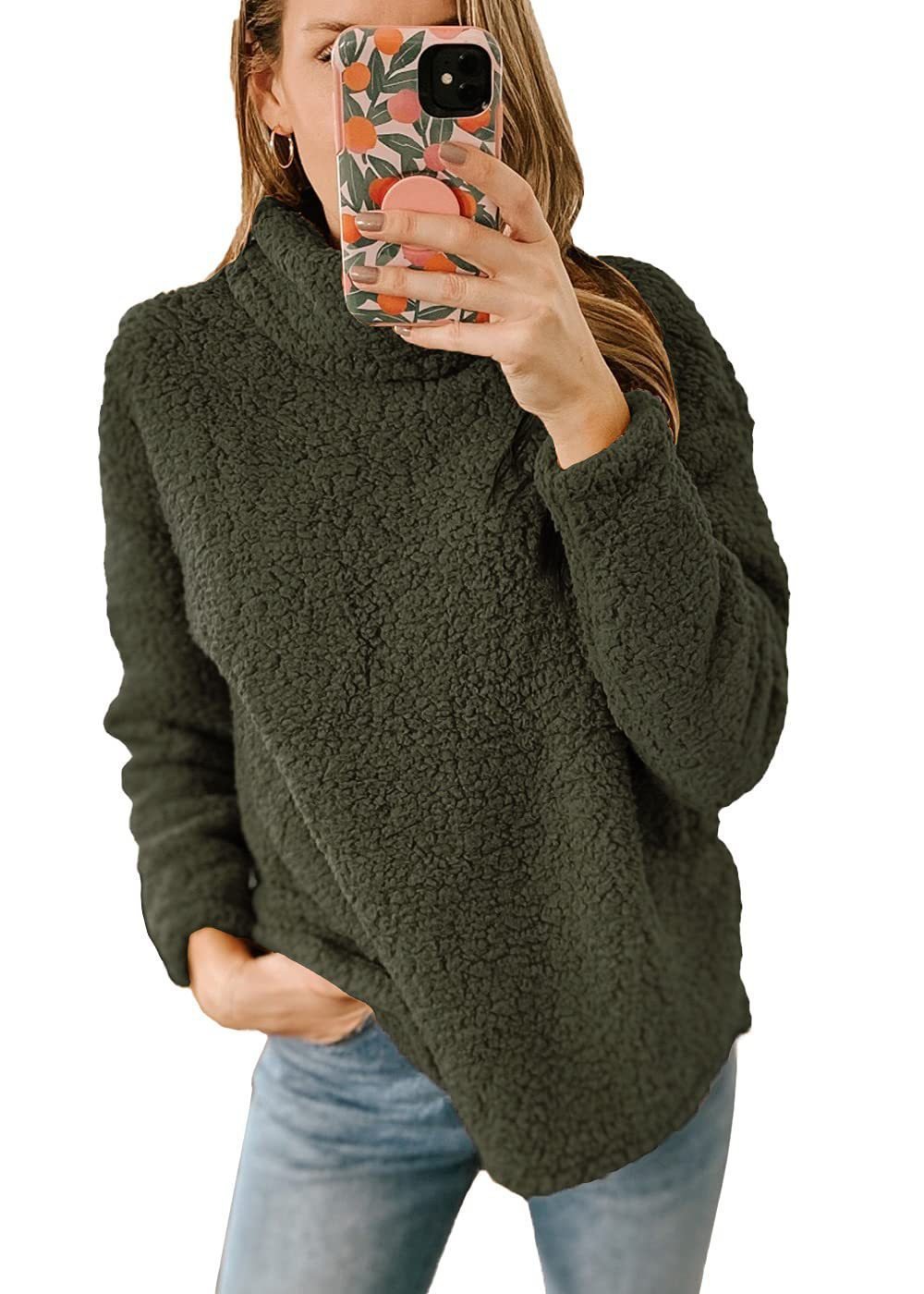 Plain Mock Neck Casual Loose Sweatshirt