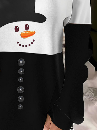 Christmas Snowman Design Round Neck Casual Sweatshirt