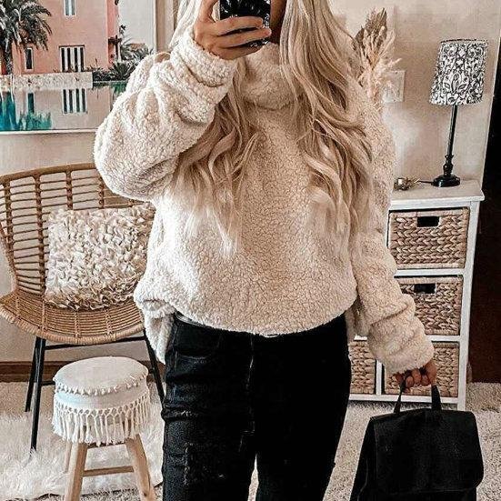 Plain Mock Neck Casual Loose Sweatshirt