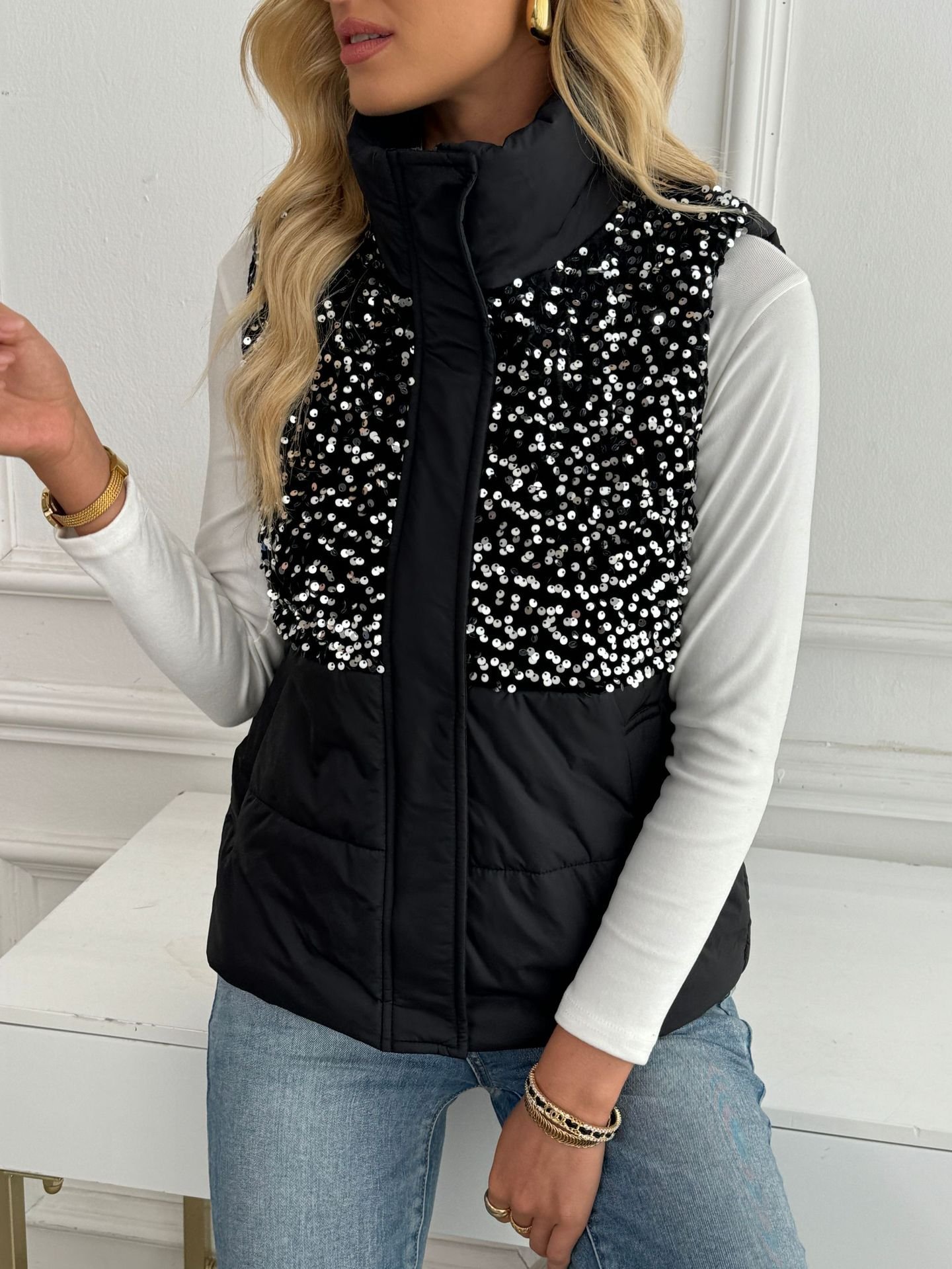 Casual Regular Fit Plain Mock Neck Vest