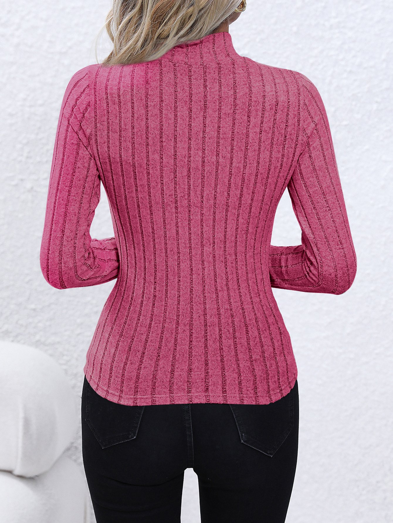 Plain Casual Mock Neck Tight Knit Top