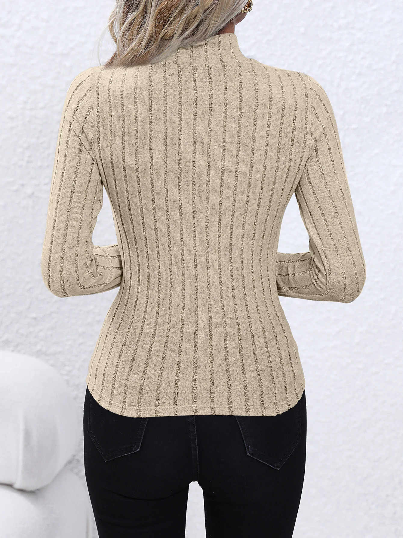 Plain Casual Mock Neck Tight Knit Top