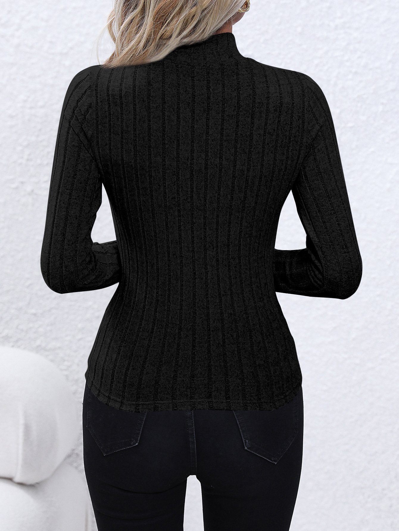 Plain Casual Mock Neck Tight Knit Top