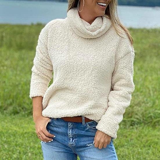 Plain Mock Neck Casual Loose Sweatshirt