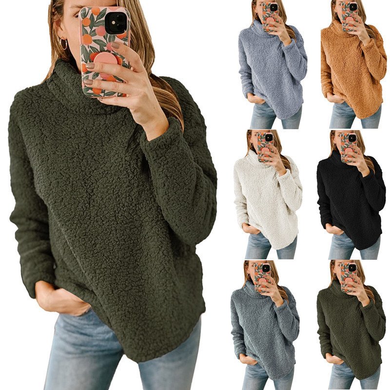 Plain Mock Neck Casual Loose Sweatshirt