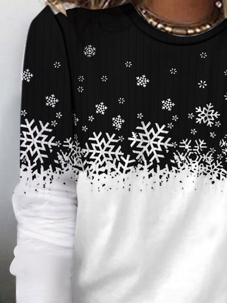 Christmas Snowflake Design Round Neck Casual T-Shirt