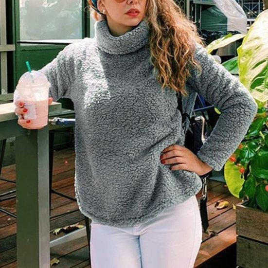 Plain Mock Neck Casual Loose Sweatshirt