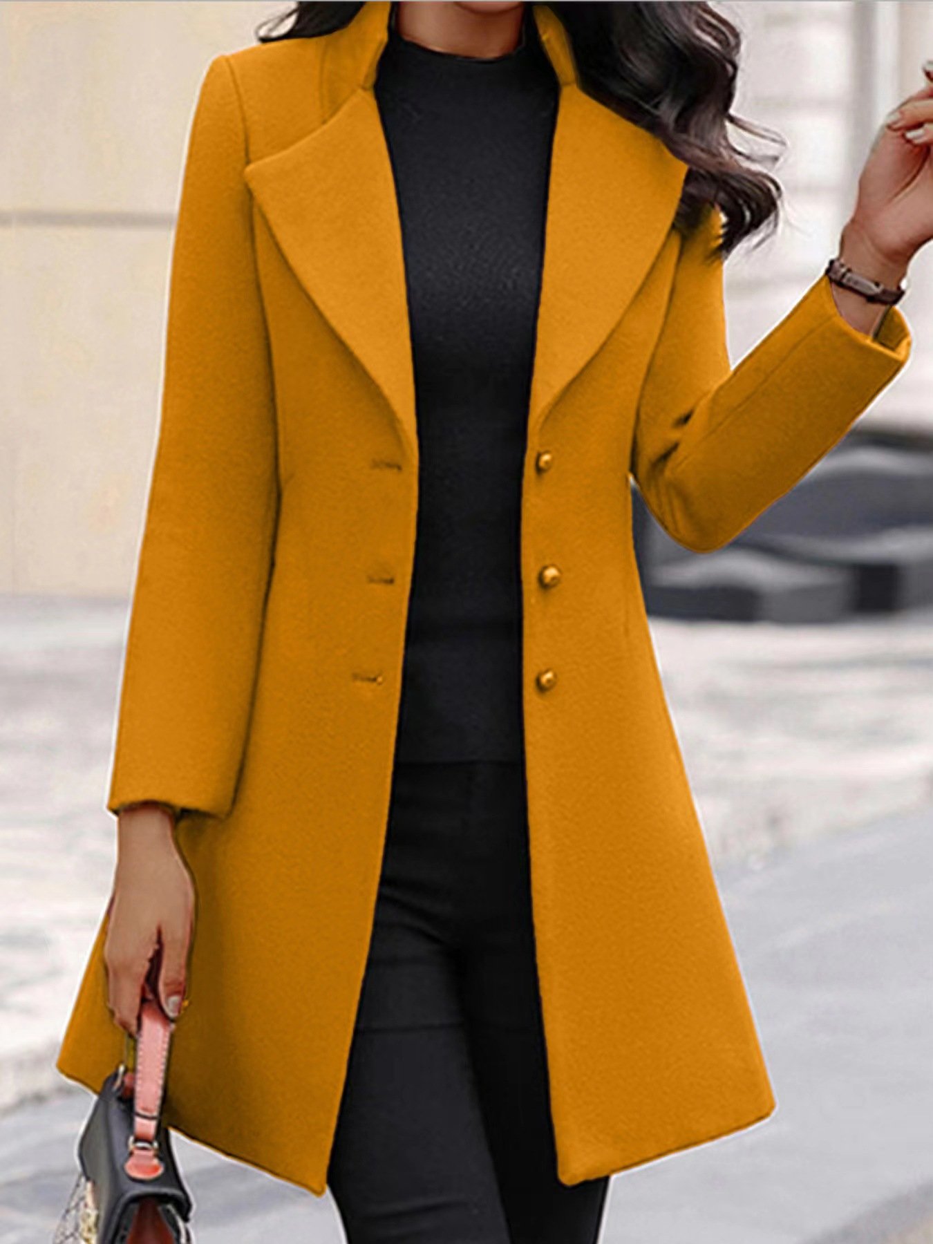 Casual Plain Shawl Collar Coat