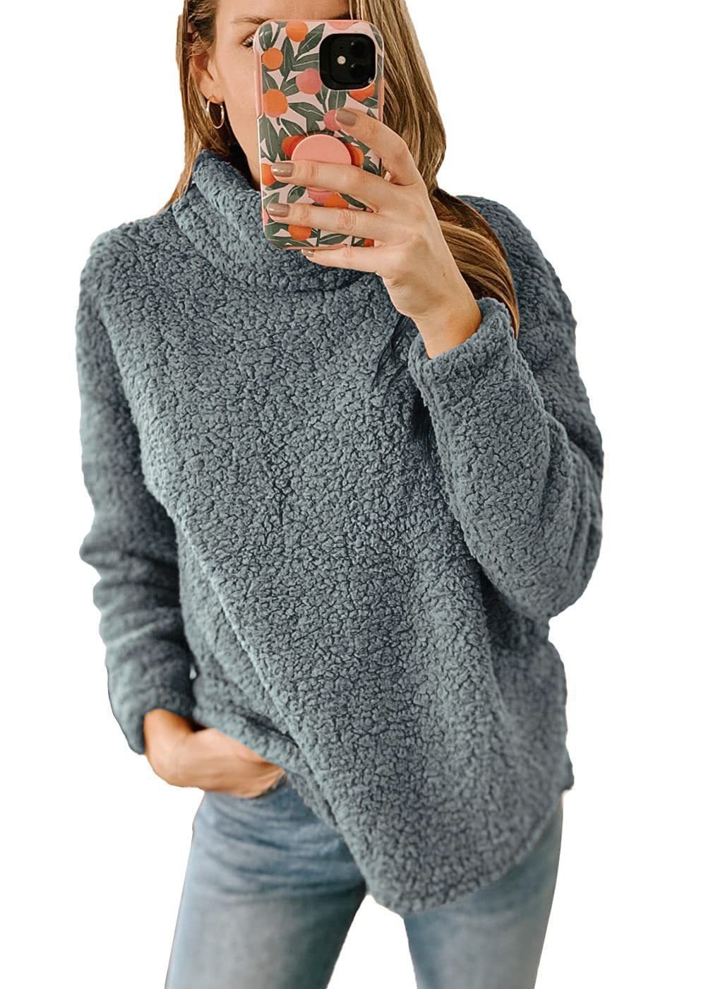 Plain Mock Neck Casual Loose Sweatshirt