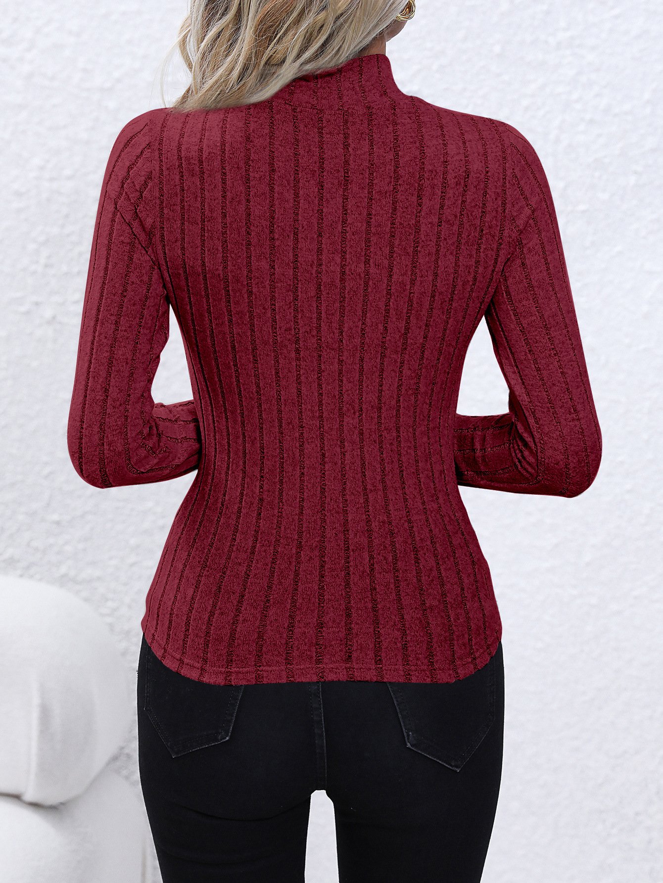 Plain Casual Mock Neck Tight Knit Top