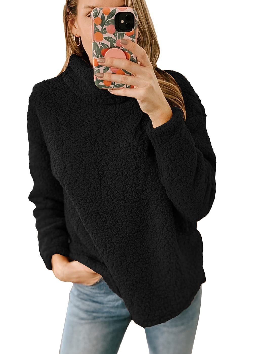 Plain Mock Neck Casual Loose Sweatshirt