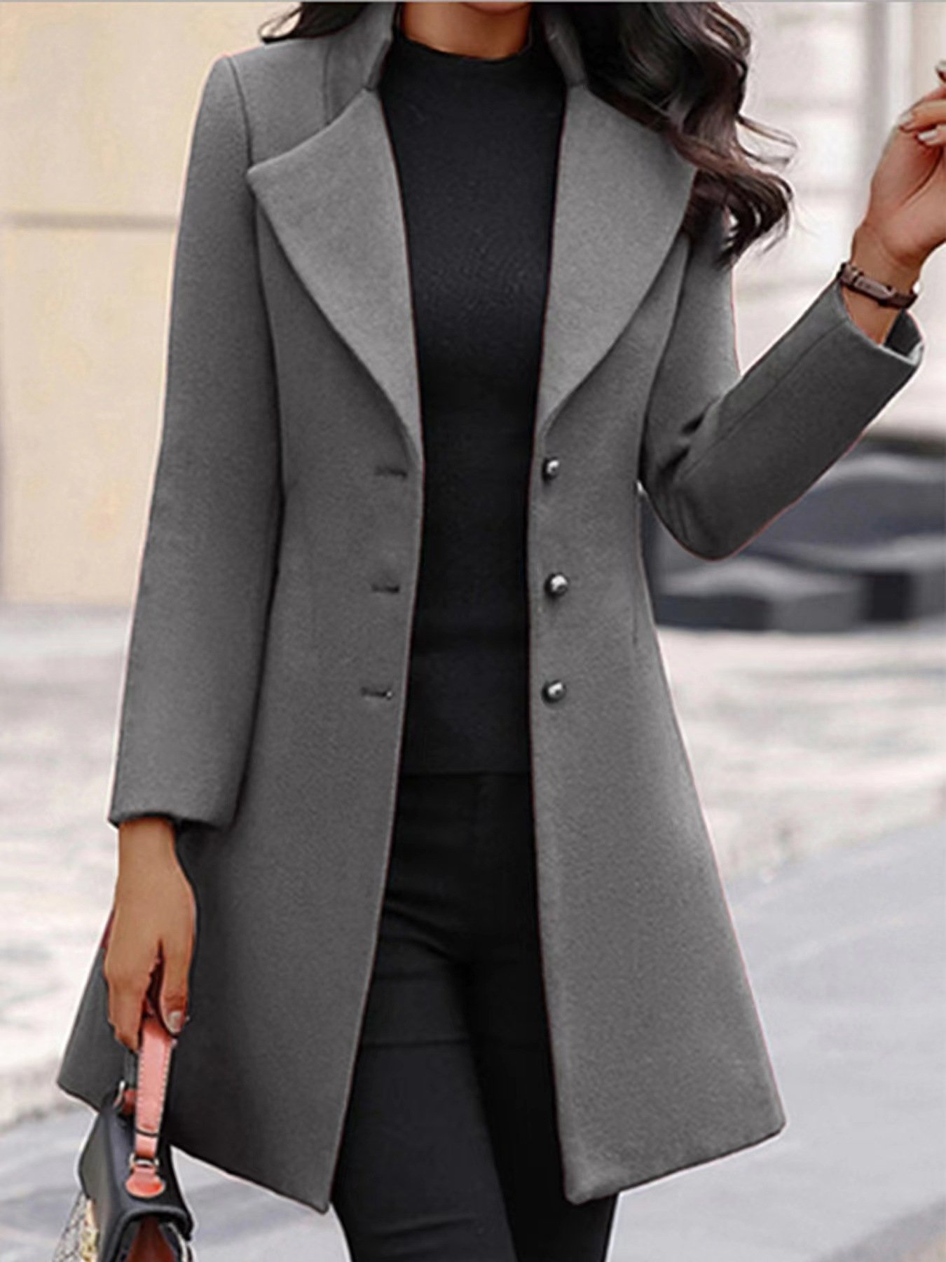 Casual Plain Shawl Collar Coat