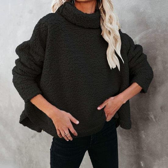 Plain Mock Neck Casual Loose Sweatshirt