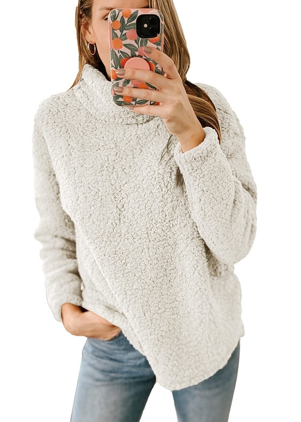 Plain Mock Neck Casual Loose Sweatshirt