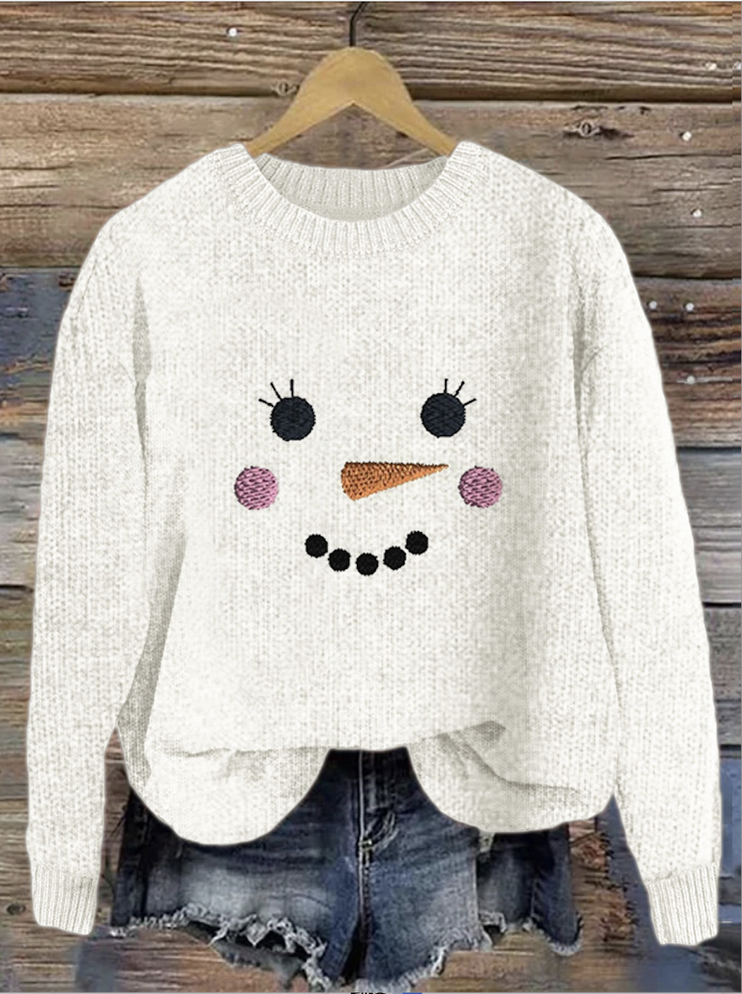 Christmas Snowman Pattern Round Neck Sweater