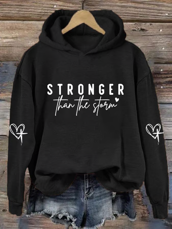 Women's Stronger Than The Storm Printed Hooded Sweatshirt Hoodie