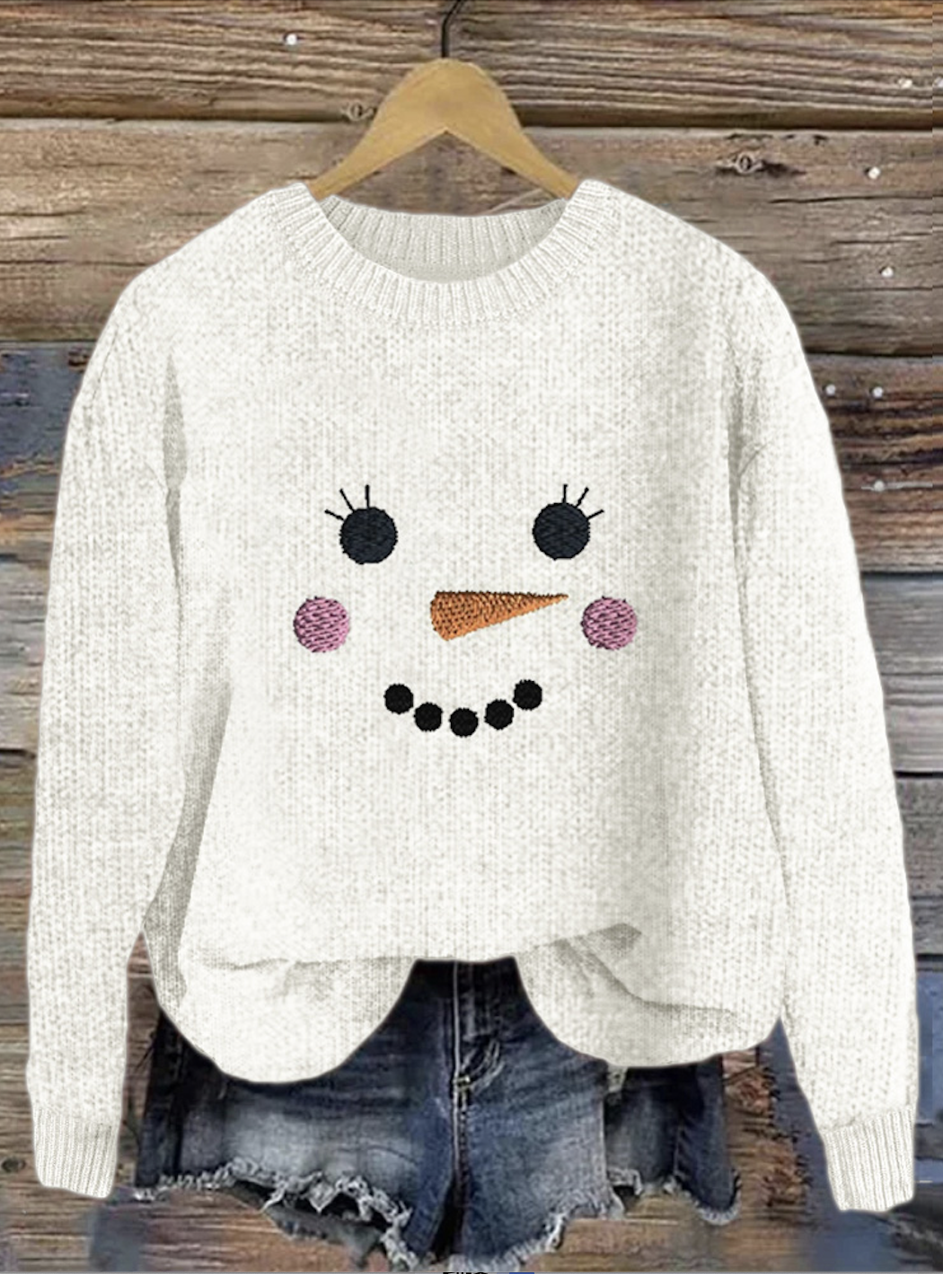 Christmas Snowman Pattern Round Neck Sweater