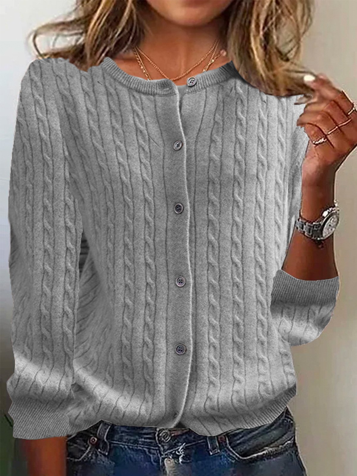 Casual Loose Crew Neck Yarn/Wool Yarn Sweater