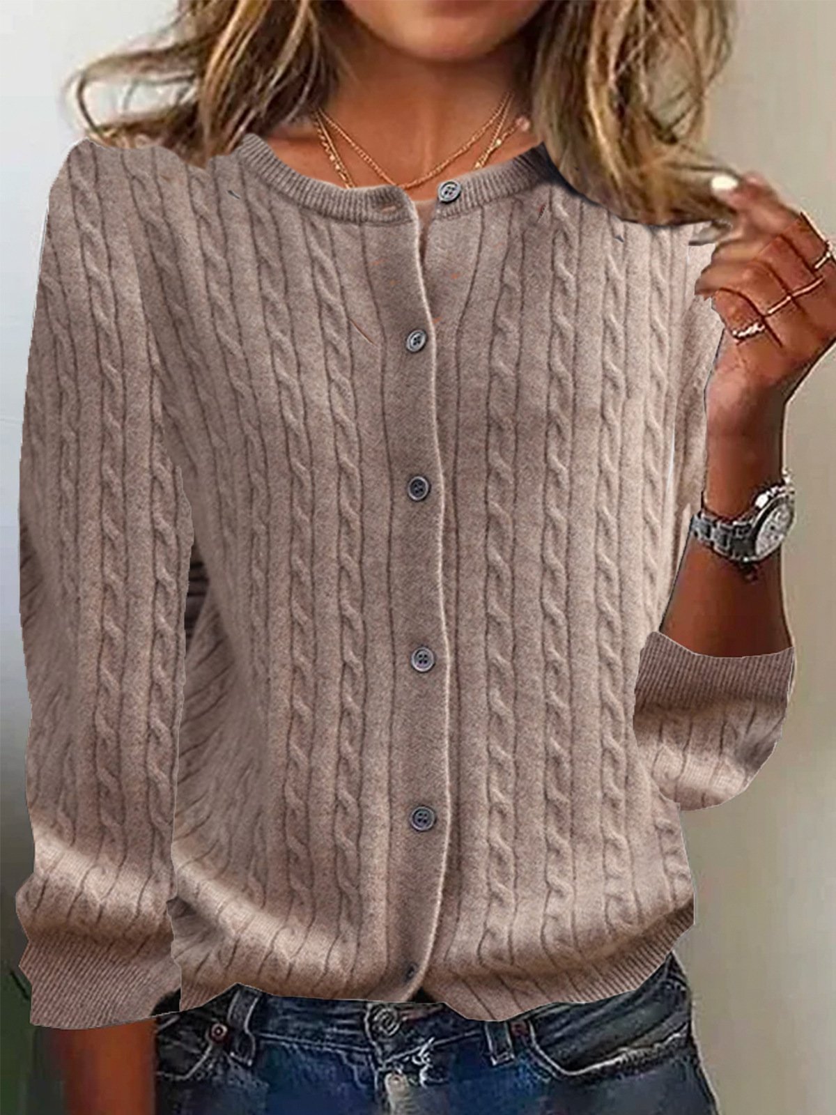 Casual Loose Crew Neck Yarn/Wool Yarn Sweater