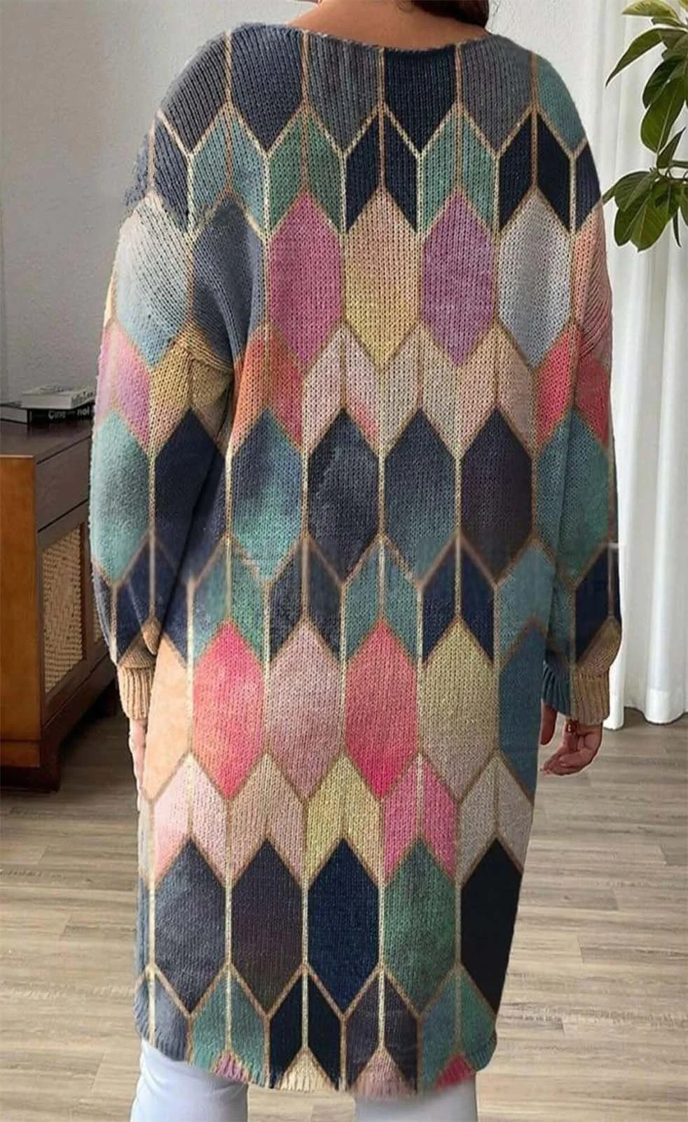 Vintage Geometric Loose Crew Neck Sweater