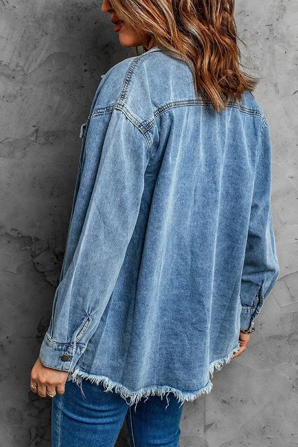 Shawl Collar Casual Plain Denim Shirt