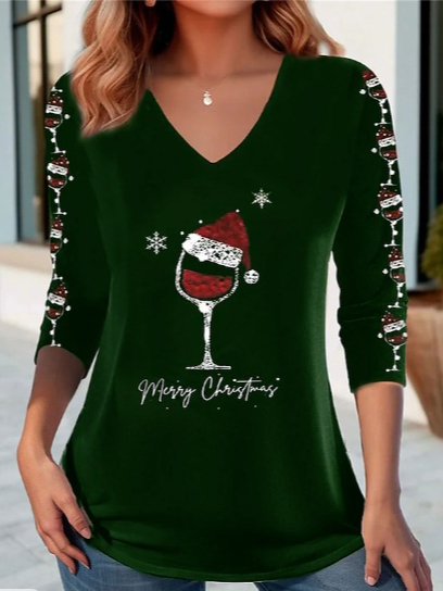 V Neck Jersey Christmas Casual T-Shirt