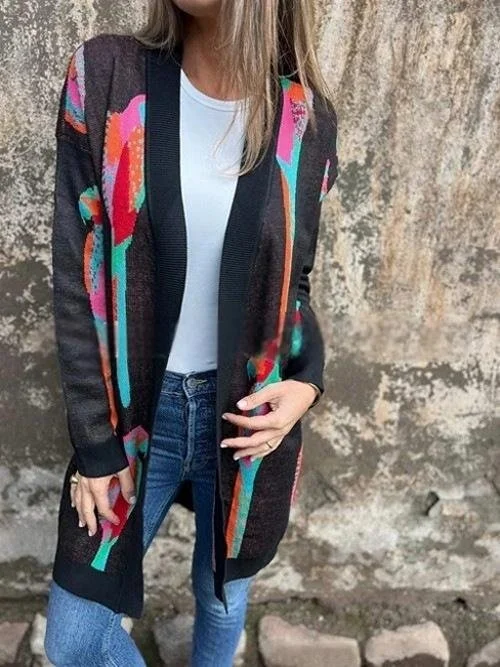 Random Print Casual Loose Others Cardigan